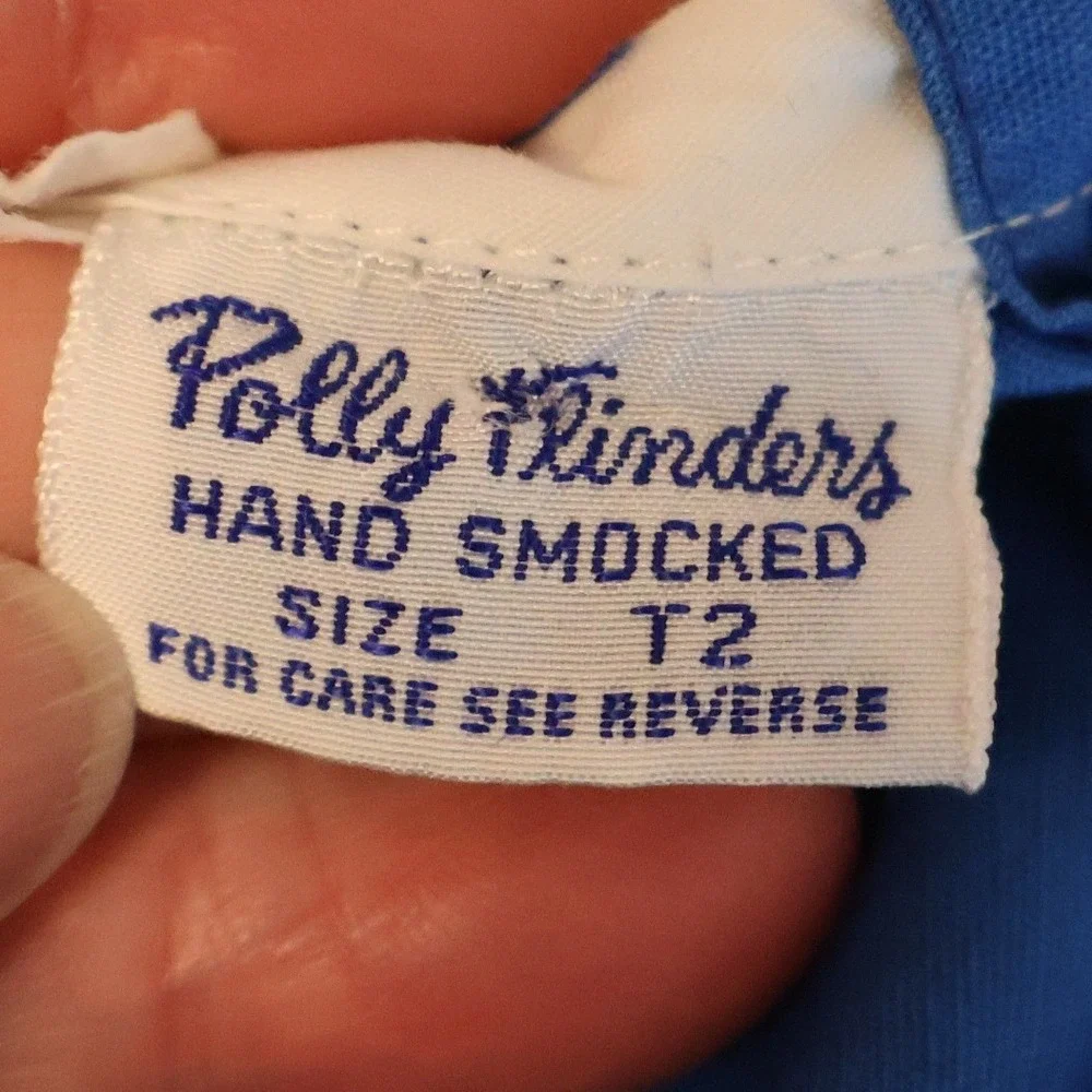 Polly Flinders Hand Smocked Dress Girls Size T2 Blue Vintage 80s Ric‎ Rac Cotton